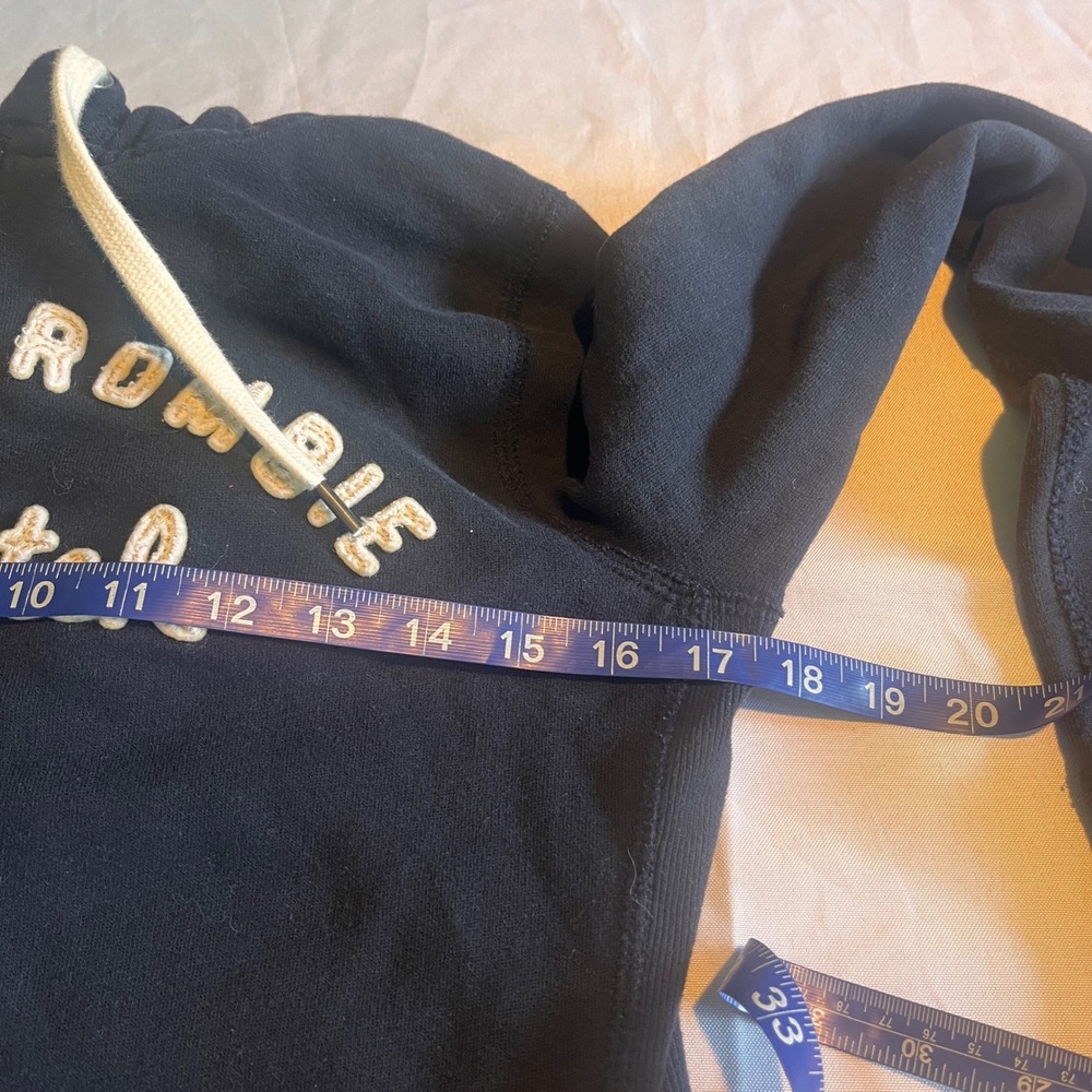 Abercrombie & Fitch Mens Navy Blue Full Zip Logo Hoodie Waffle Lined Hood Size M - Picture 5 of 14